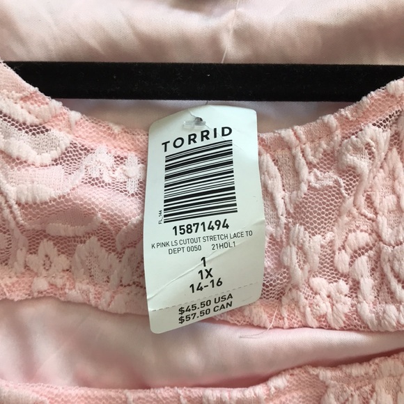 pink lace torrid long sleeve BRAND NEW - Picture 2 of 2